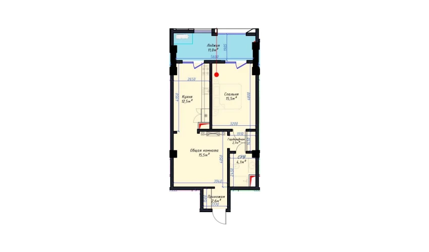 2-комнатная квартира 63.7 м²  7/14 этаж | Жилой комплекс Avia Palace