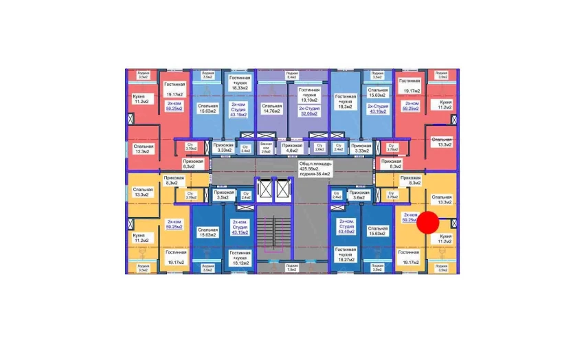 2-xonali xonadon 59.25 m²  14/16 qavat | ELITE ECO CITY Turar-joy majmuasi