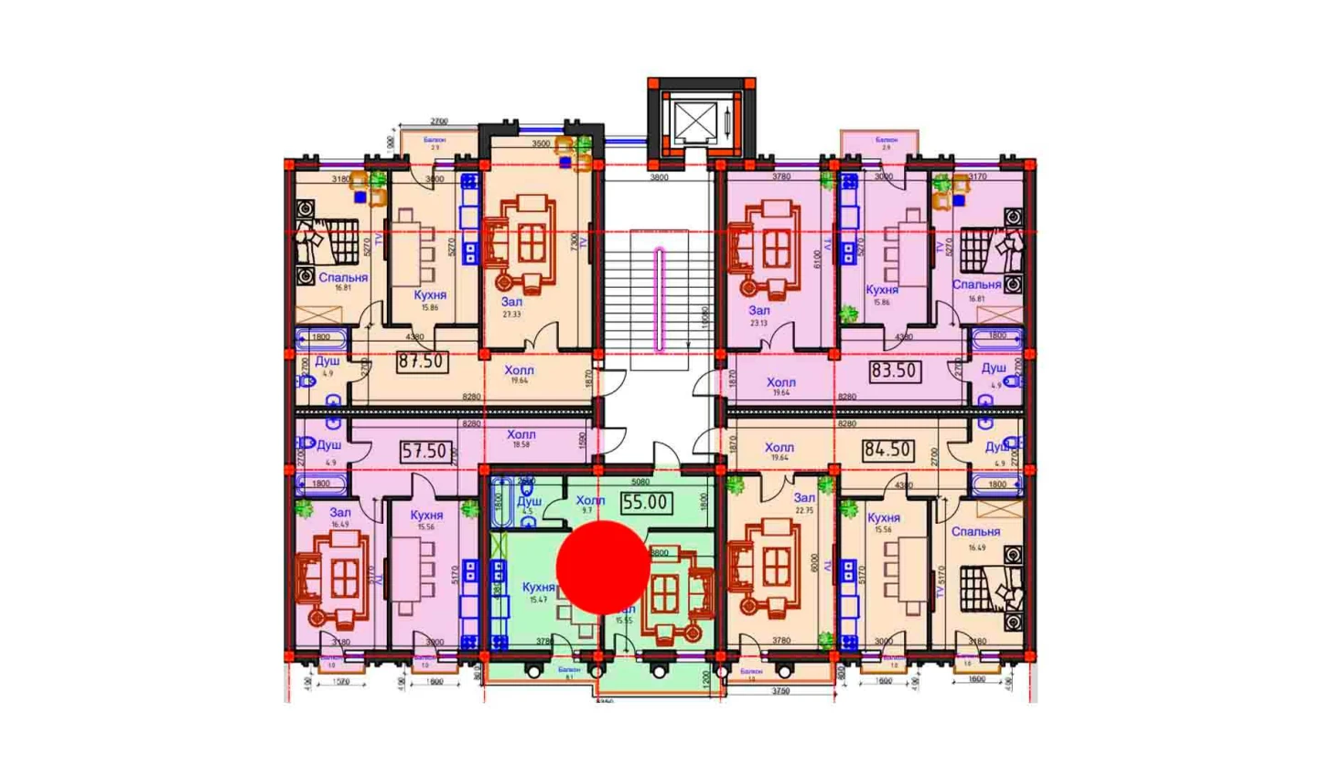 1-комн. квартира 55 м²  8/9 этаж | Жилой комплекс BAHOR