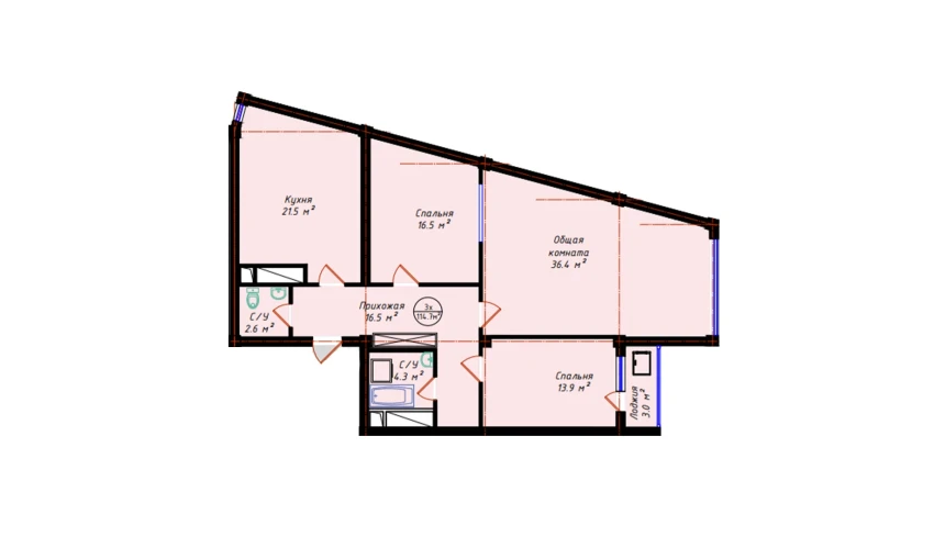 3-комнатная квартира 114.7 м²  1/19 этаж | Жилой комплекс BRILLIANT CITY AC