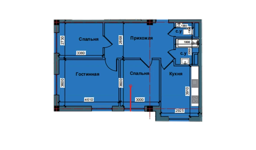 3-комнатная квартира 71.7 м²  1/10 этаж | Жилой комплекс NUR BARAKA