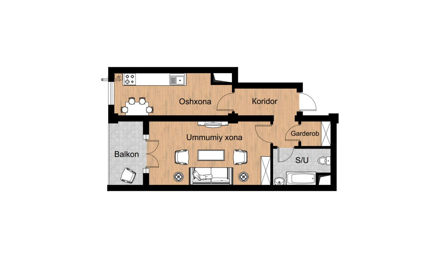 1-xonali xonadon 53 m²  15/16 qavat | Musaffo Turar-joy majmuasi