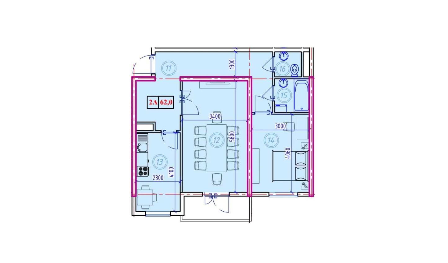 2-xonali xonadon 62 m²  5/9 qavat | Ahillik Turar-joy majmuasi