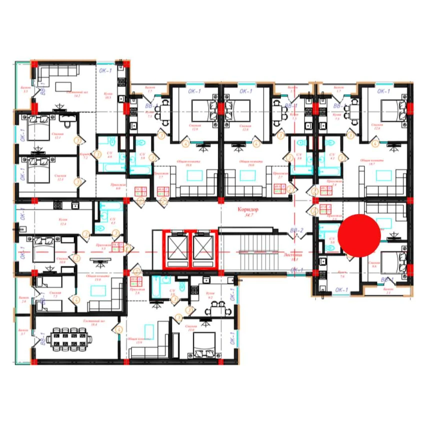 1-xonali xonadon 41 m²  7/10 qavat | CHINARA PARK Turar-joy majmuasi