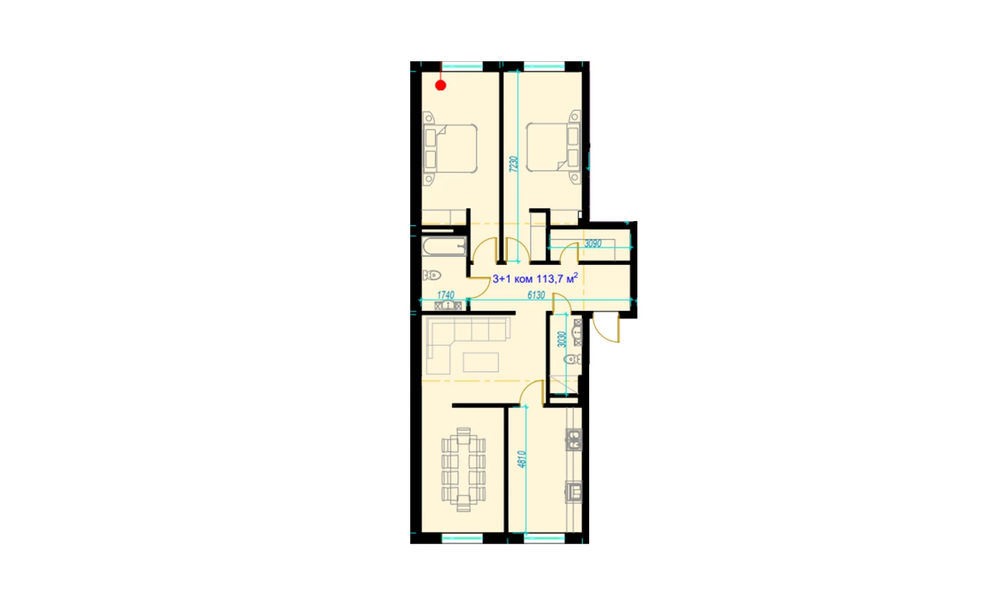 4-комн. квартира 113.7 м²  7/7 этаж | Жилой комплекс Rohat