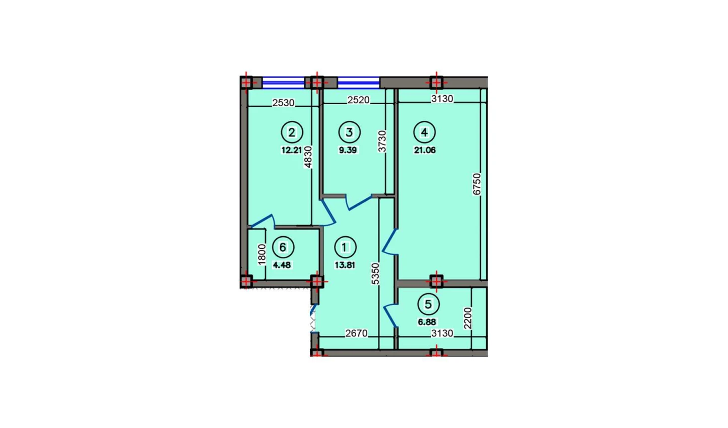 2-xonali xonadon 58.85 m²  1/10 qavat | Qibray City Turar-joy majmuasi