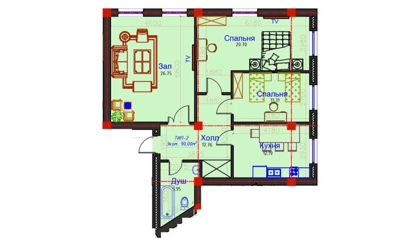 3-xonali xonadon 90 m²  10/10 qavat | AFROSIYOB Turar-joy majmuasi