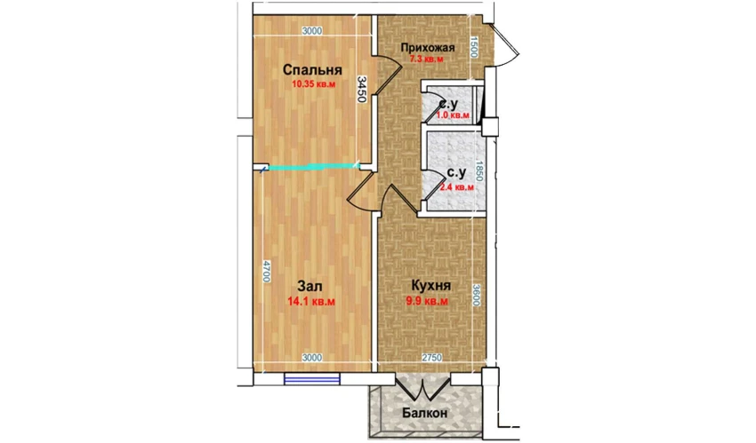2-комнатная квартира 45.5 м²  5/6 этаж | Жилой комплекс MBG