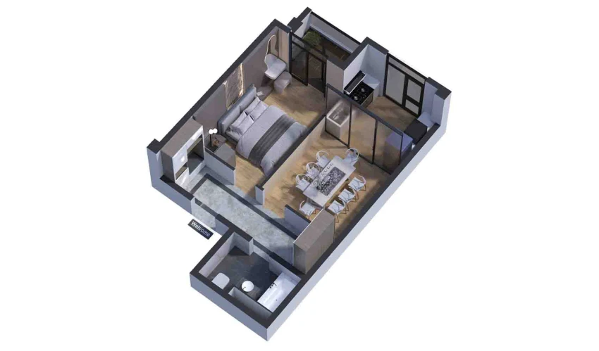 2-xonali xonadon 47.03 m²  2/7 qavat | Bochka Resort Turar-joy majmuasi