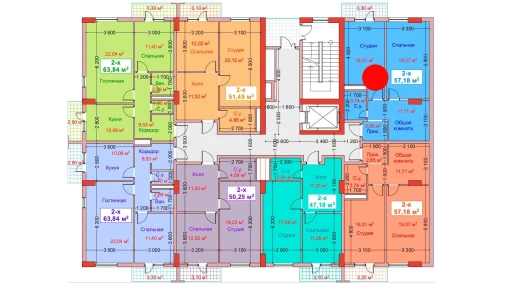 2-комнатная квартира 57.18 м²  8/8 этаж | Жилой комплекс CAPITAL AVENUE