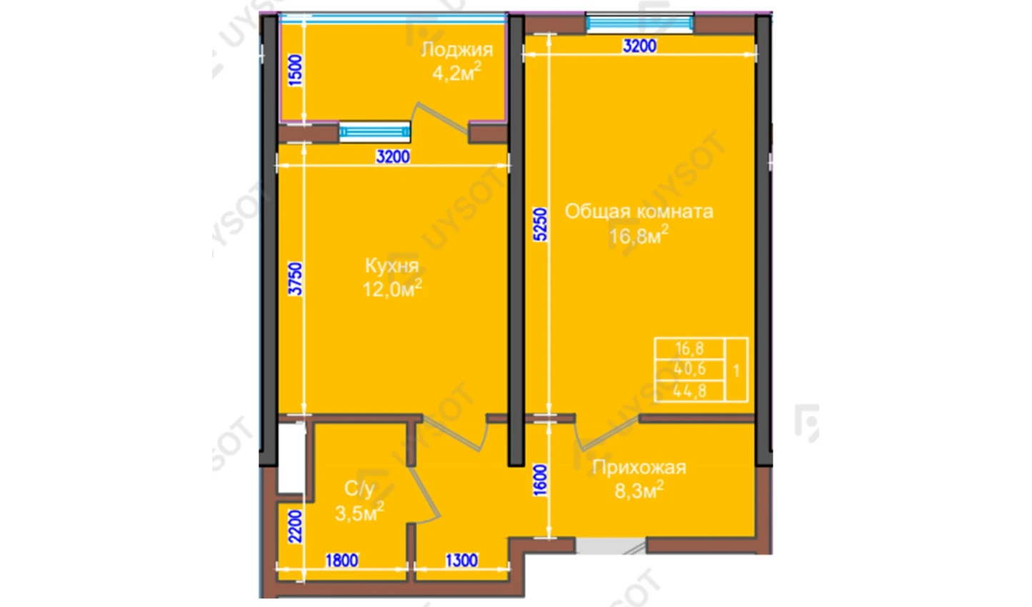 1-комн. квартира 44.8 м²  2/9 этаж | Жилой комплекс NUR HAYAT