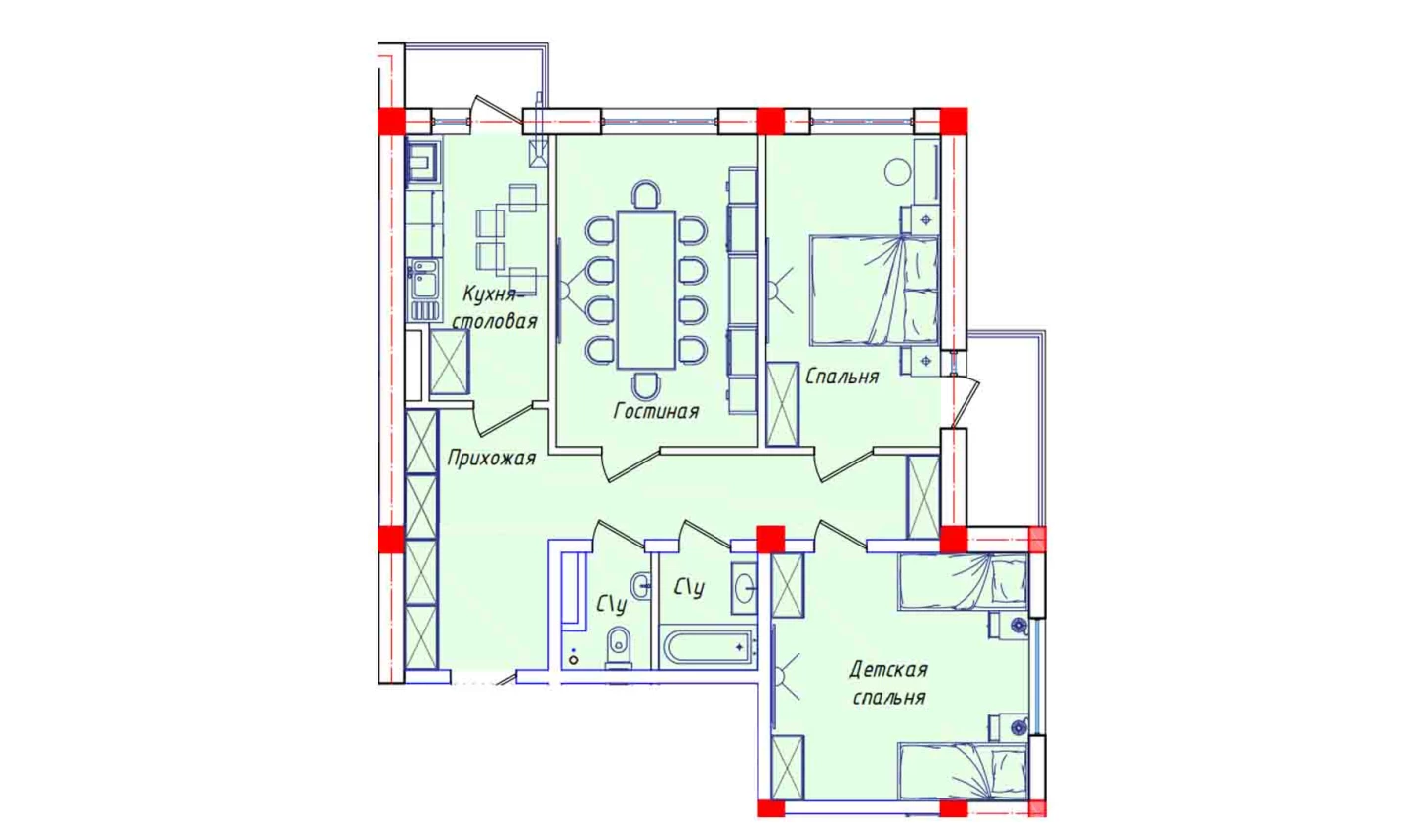 2-xonali xonadon 76.2 m²  5/8 qavat | STAR HOUSE RESIDENCE Turar-joy majmuasi