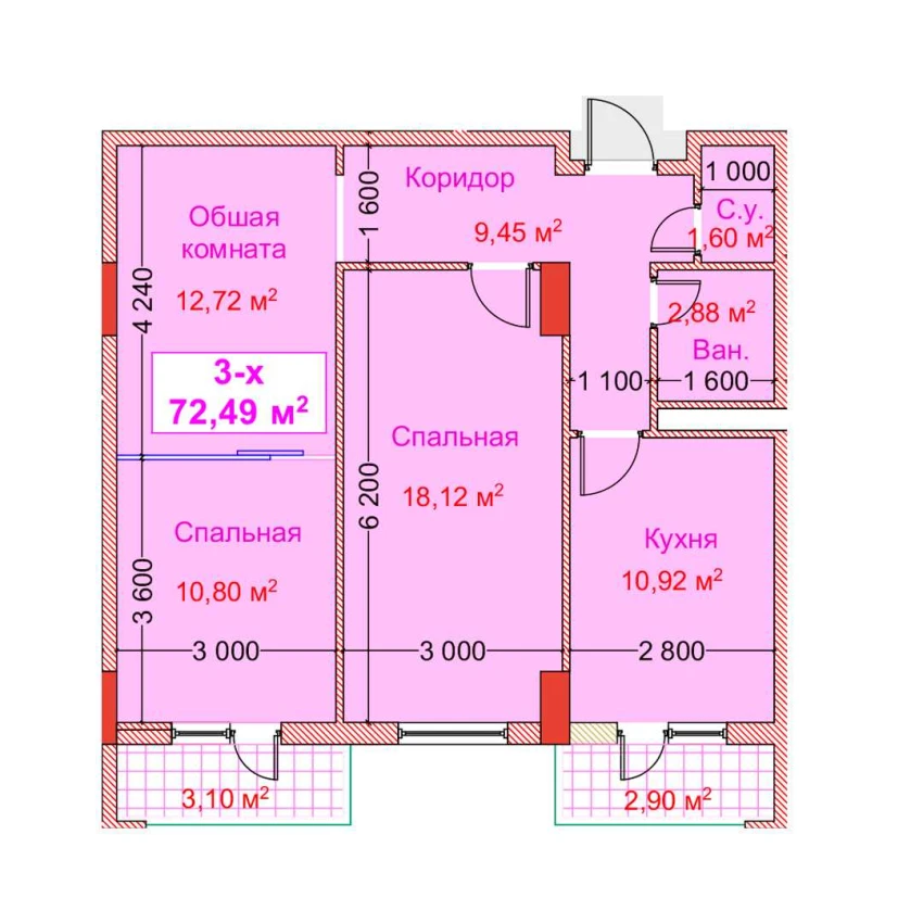 3-комн. квартира 72.49 м²  8/8 этаж | Жилой комплекс CAPITAL AVENUE