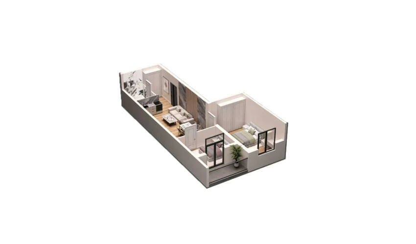 2-xonali xonadon 61.8 m²  2/16 qavat | DO'MBIROBOD RESIDENCE Turar-joy majmuasi