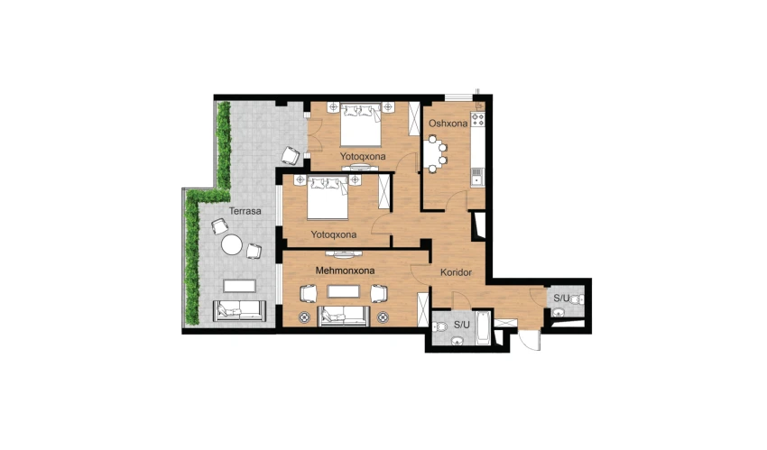 3-комнатная квартира 123.2 м²  3/16 этаж | Жилой комплекс Musaffo