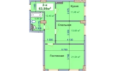 2-комн. квартира 63.98 м²  1/9 этаж | Жилой комплекс SHAYX-UL OLAM
