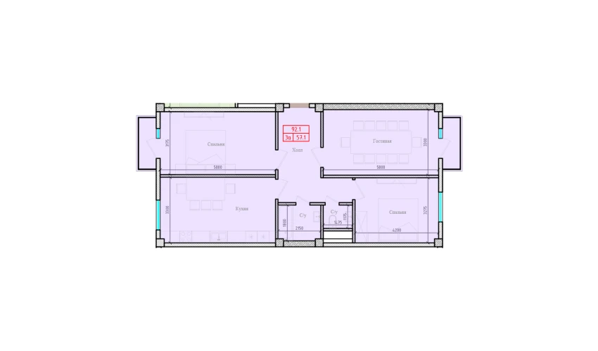 3-xonali xonadon 92.1 m²  5/7 qavat | Gulbadanbegim Turar-joy majmuasi