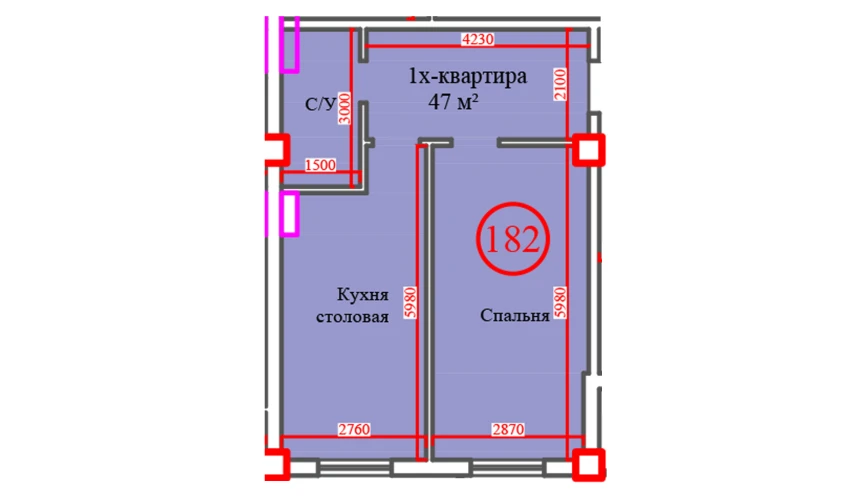 1-xonali xonadon 47 m²  1/14 qavat | Al-Barakat Turar-joy majmuasi