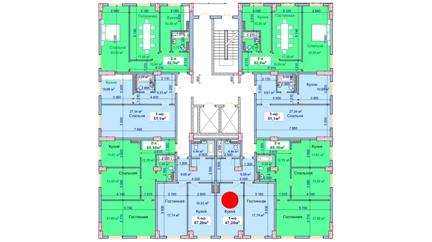 1-комн. квартира 47.2 м²  1/9 этаж | Жилой комплекс SHAYX-UL OLAM
