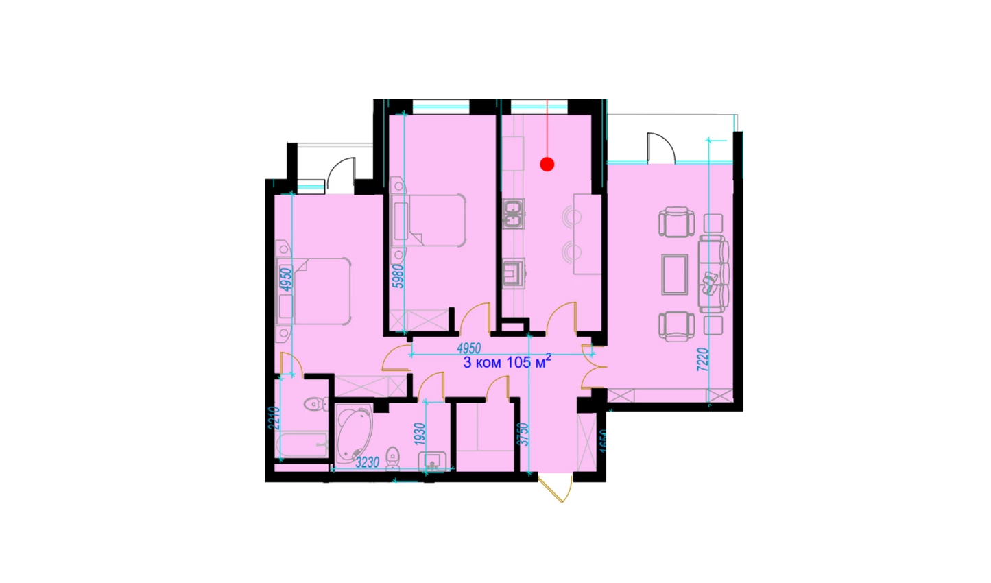 3-xonali xonadon 111.1 m²  5/9 qavat | Rohat Turar-joy majmuasi
