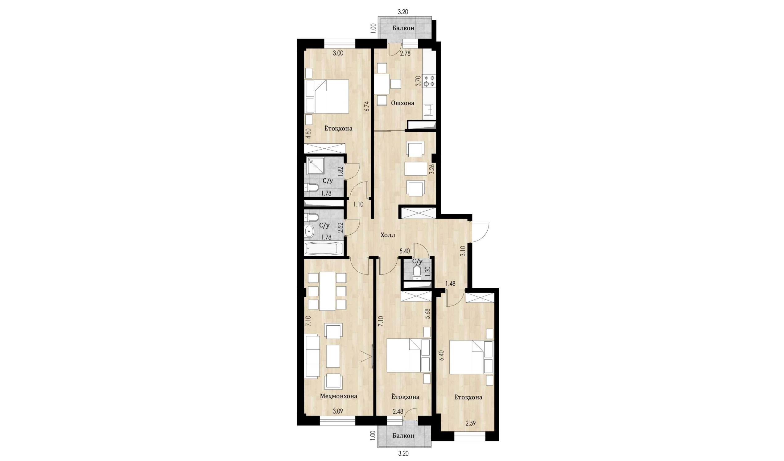 4-комн. квартира 119.2 м²  7/10 этаж | Жилой комплекс Ko'kcha-Oqtepa