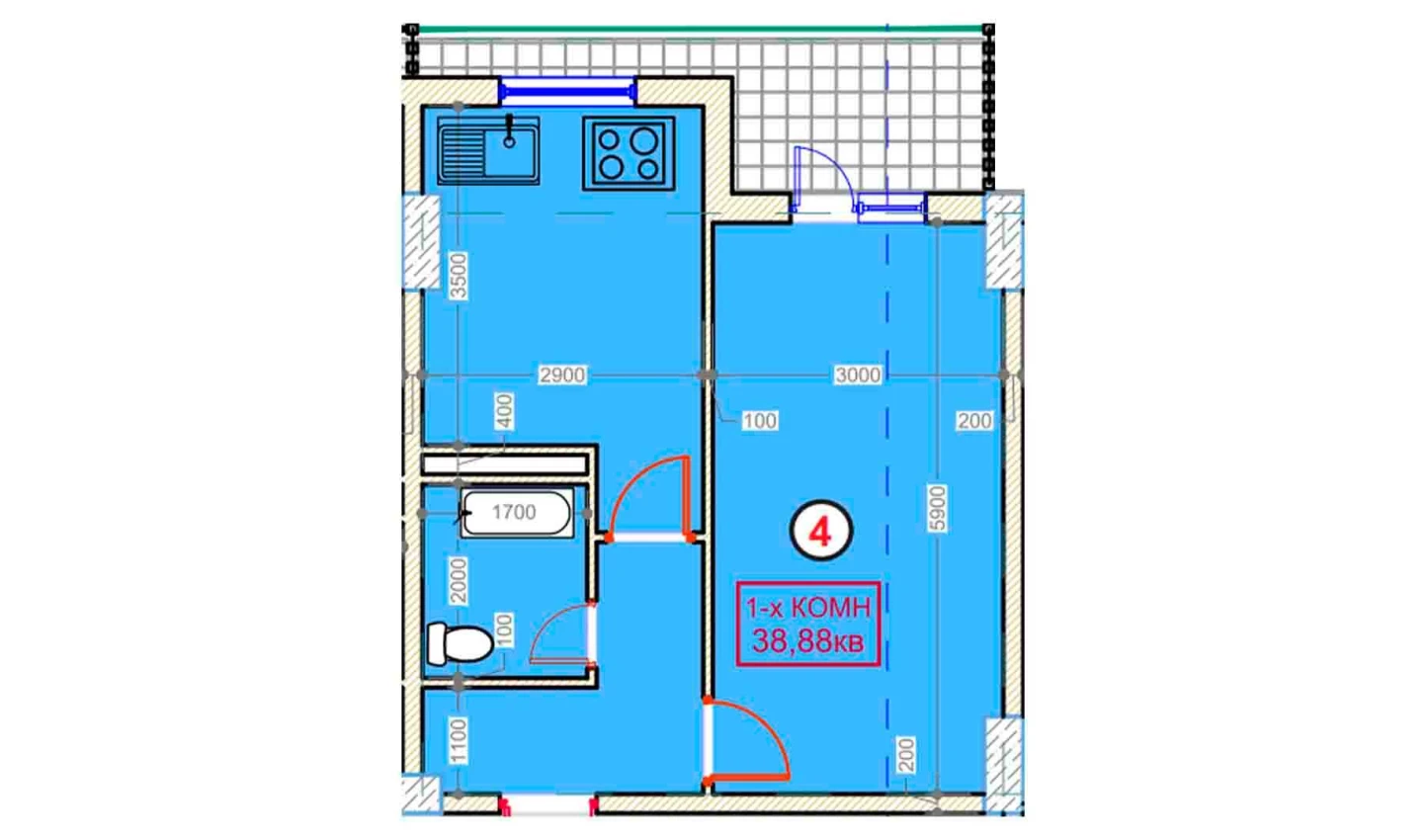 1-комн. квартира 38.88 м²  2/9 этаж | Жилой комплекс XUMO