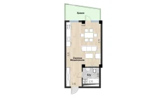 1-xonali xonadon 34.81 m²  1/7 qavat | Bochka Resort Turar-joy majmuasi