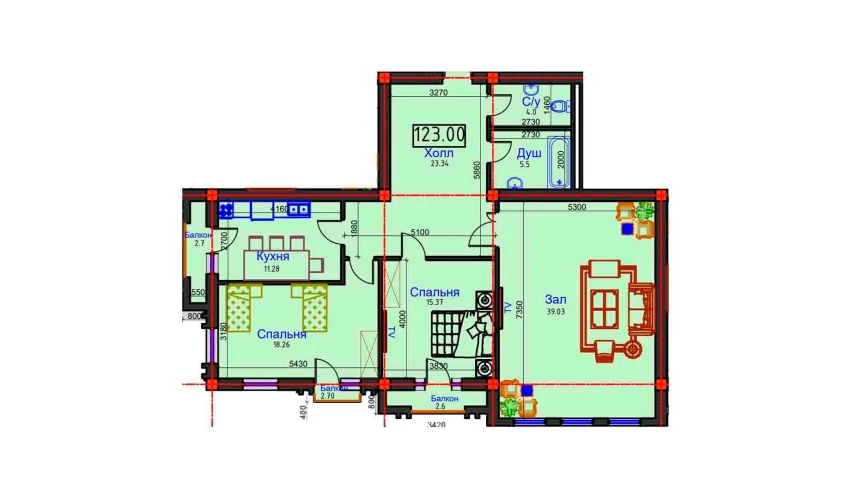 3-комнатная квартира 123 м²  2/8 этаж | Жилой комплекс BAHOR