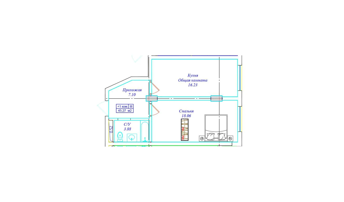 1-комн. квартира 45.27 м²  2/9 этаж | Жилой комплекс UCHTEPA CITY
