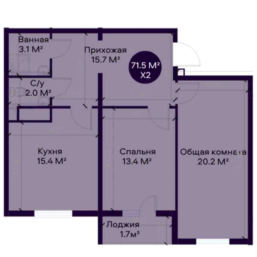 2-xonali xonadon 55.3 m²  5/12 qavat | YAQINLAR Turar-joy majmuasi