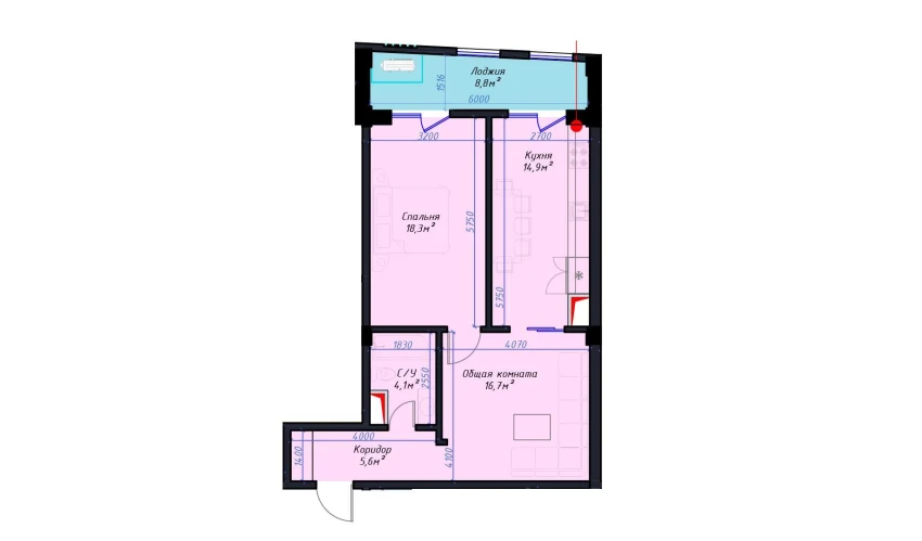 2-комнатная квартира 68.4 м²  13/14 этаж | Жилой комплекс Avia Palace