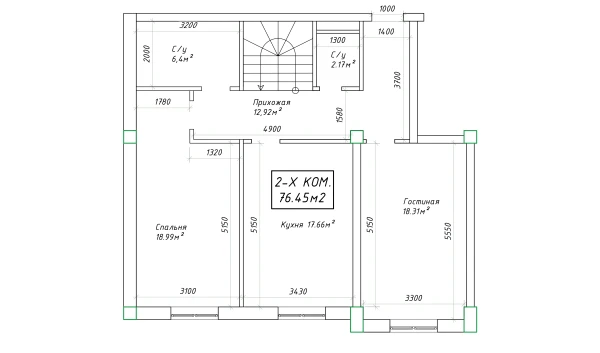 2-комнатная квартира 152.9 м²  1/4 этаж | Жилой комплекс SABZAVOT CITY