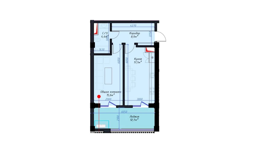 1-комнатная квартира 58.6 м²  13/14 этаж | Жилой комплекс Avia Palace