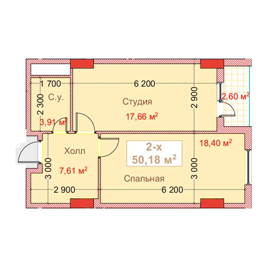 2-комн. квартира 50.18 м²  3/8 этаж | Жилой комплекс CAPITAL AVENUE