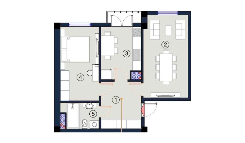 2-комнатная квартира 57.5 м²  6/9 этаж | Жилой комплекс FLORYA RESIDENCE