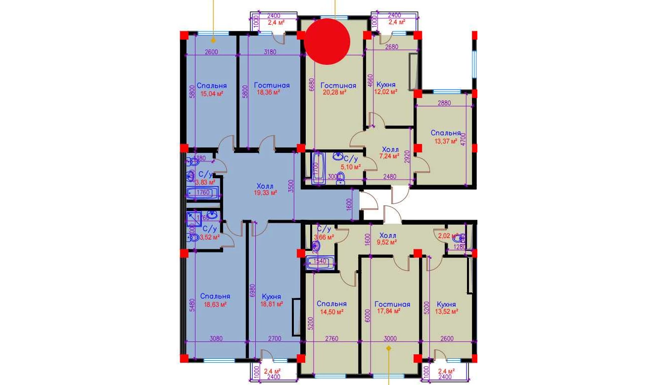 2-xonali xonadon 60.6 m²  8/10 qavat | Ko'kcha-Oqtepa Turar-joy majmuasi