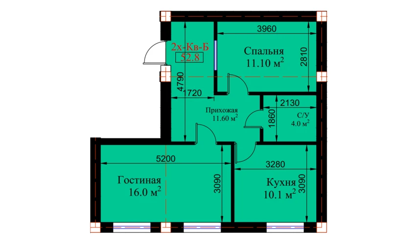 2-комнатная квартира 51 м²  1/8 этаж | Жилой комплекс MUHTASHAM