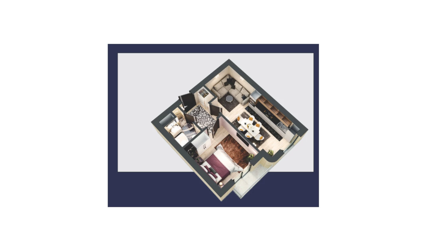 1-xonali xonadon 42.4 m²  2/12 qavat | Aviasozlar Plaza Turar-joy majmuasi