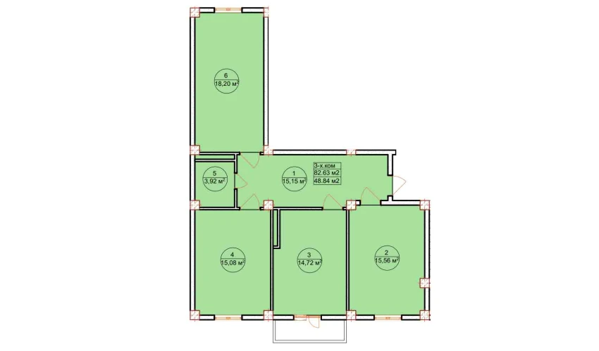 3-xonali xonadon 82.63 m²  3/7 qavat | Ashxabod Turar-joy majmuasi