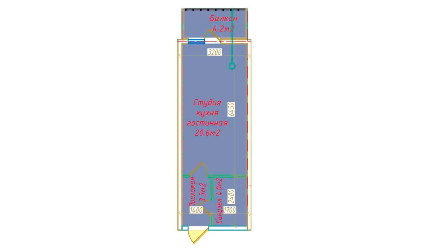 1-xonali xonadon 32.1 m²  11/16 qavat | DO'MBIROBOD RESIDENCE Turar-joy majmuasi