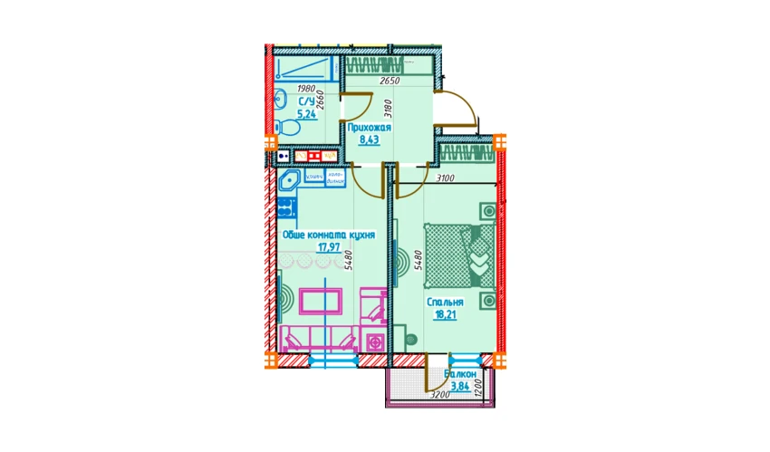 2-xonali xonadon 49.86 m²  4/13 qavat | Al-Qasr Turar-joy majmuasi