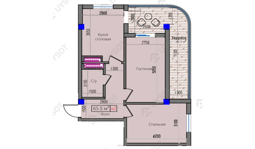 2-xonali xonadon 65.5 m²  2/16 qavat | Park Avenue Turar-joy majmuasi