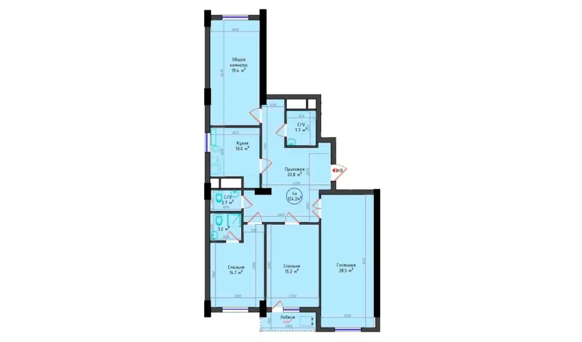 4-комнатная квартира 124.2 м²  11/23 этаж | Жилой комплекс Brilliant City