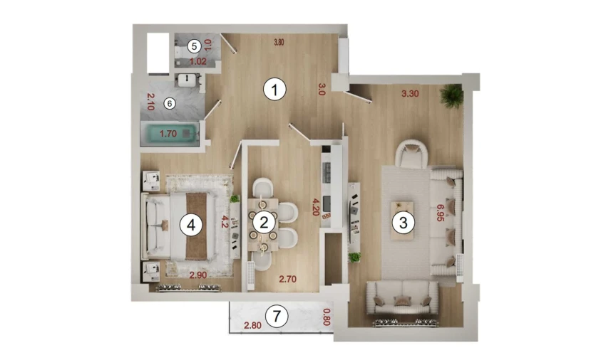 2-комнатная квартира 61.4 м²  15/16 этаж | Жилой комплекс ISLOMOBOD