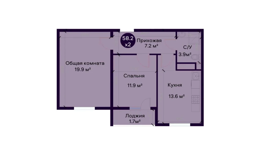 2-комнатная квартира 58 м²  2/9 этаж | Жилой комплекс SOHIL BO'YI ANDIJON