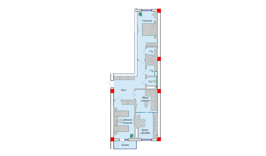 3-xonali xonadon 76.7 m²  4/12 qavat | SERGELI CITY Turar-joy majmuasi