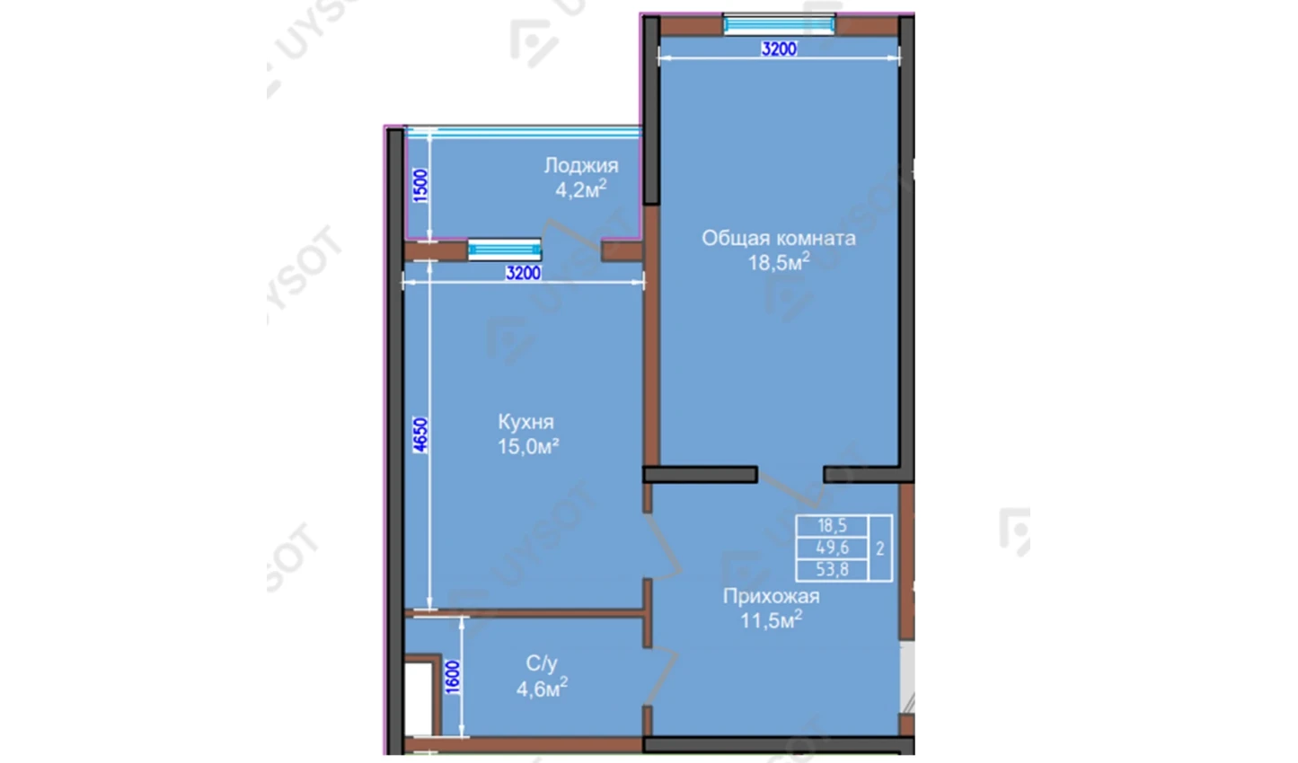 2-комн. квартира 53.8 м²  2/9 этаж | Жилой комплекс NUR HAYAT