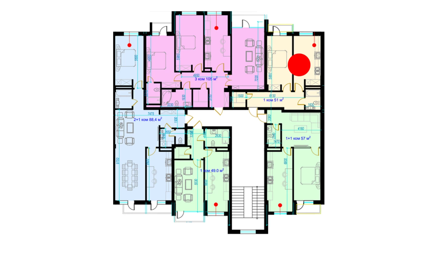 1-комн. квартира 51 м²  2/9 этаж | Жилой комплекс Rohat