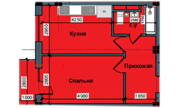 1-xonali xonadon 44.2 m²  4/10 qavat | NUR BARAKA Turar-joy majmuasi