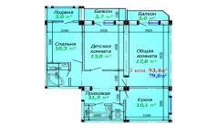 3-xonali xonadon 93.4 m²  2/7 qavat | Bunyodkor Turar-joy majmuasi